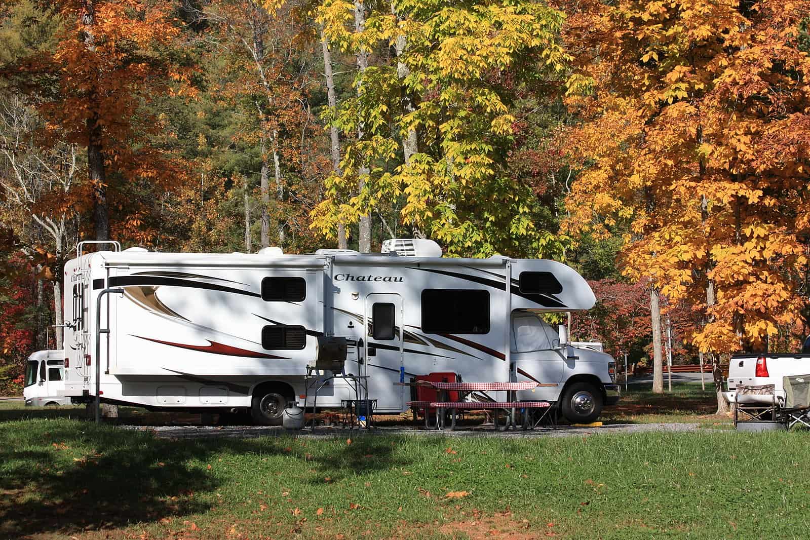 RV in fall foliage